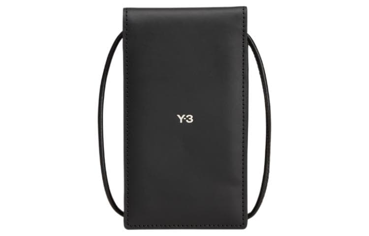 Y-3 Logo Calfskin Crossbody Phone Bag Black