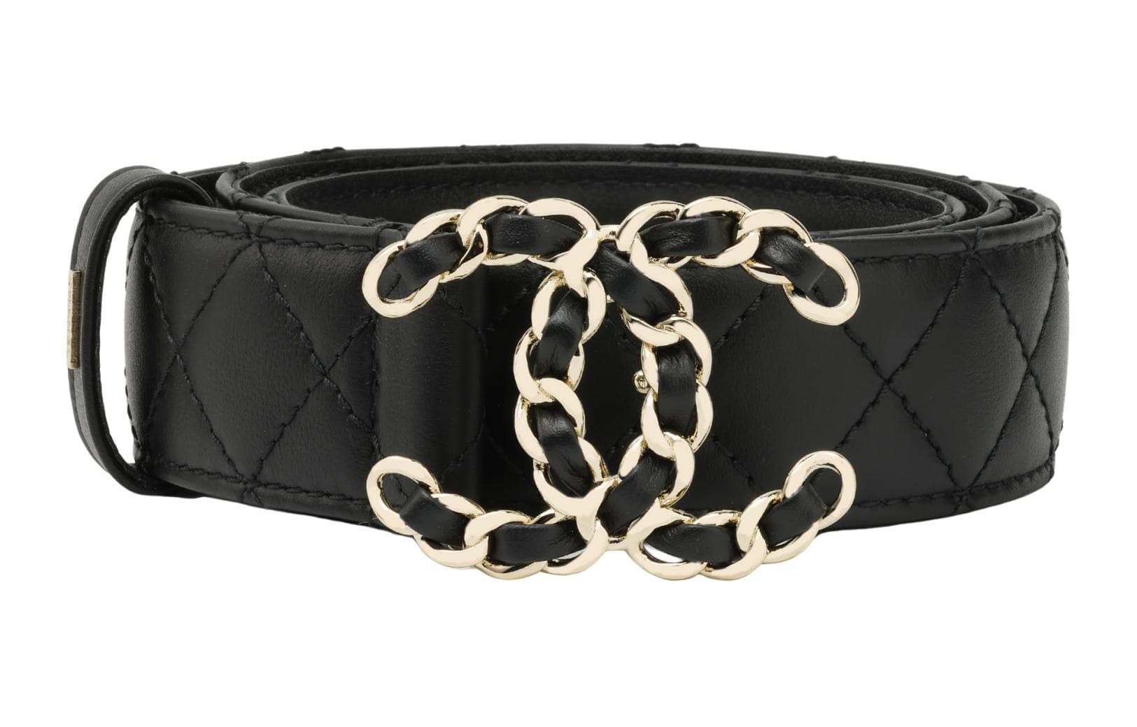 CHANEL Letter Logo Smooth Buckle Belt Black