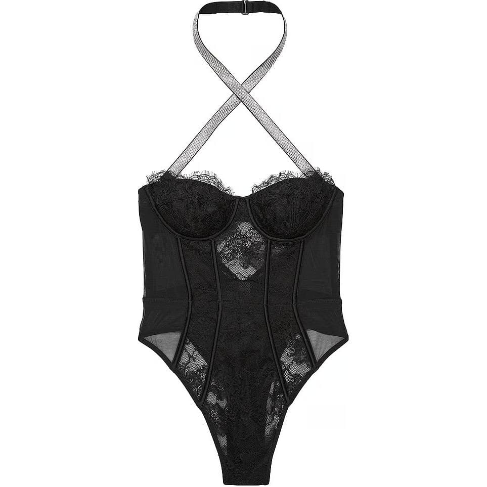 Victoria's Secret/维多利亚的秘密 Victoria's Secret PINK Very Sexy Shine Strap Halter Lace Teddy Black