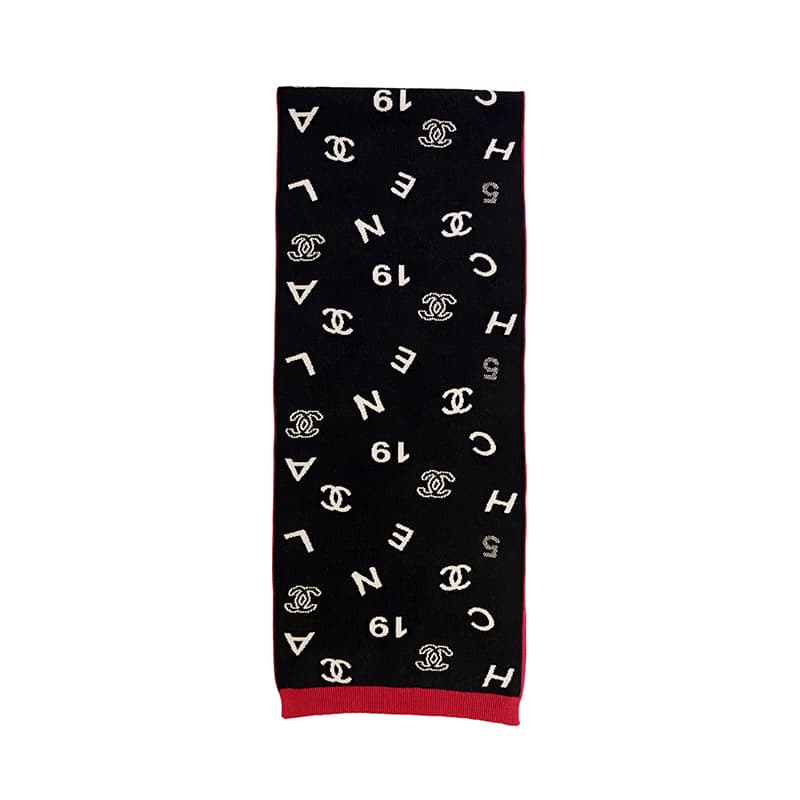 CHANEL Logo Jacquard Scarf Black