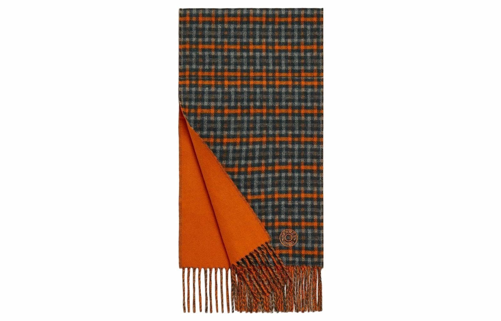 HERMES/爱马仕 HERMES Plaid Cashmere Scarf Orange