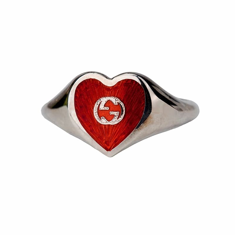 GUCCI/古驰 Gucci Enamel Heart Ring Silver Red
