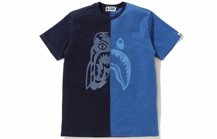 A Bathing Ape Indigo Half Tiger Shark Tee
