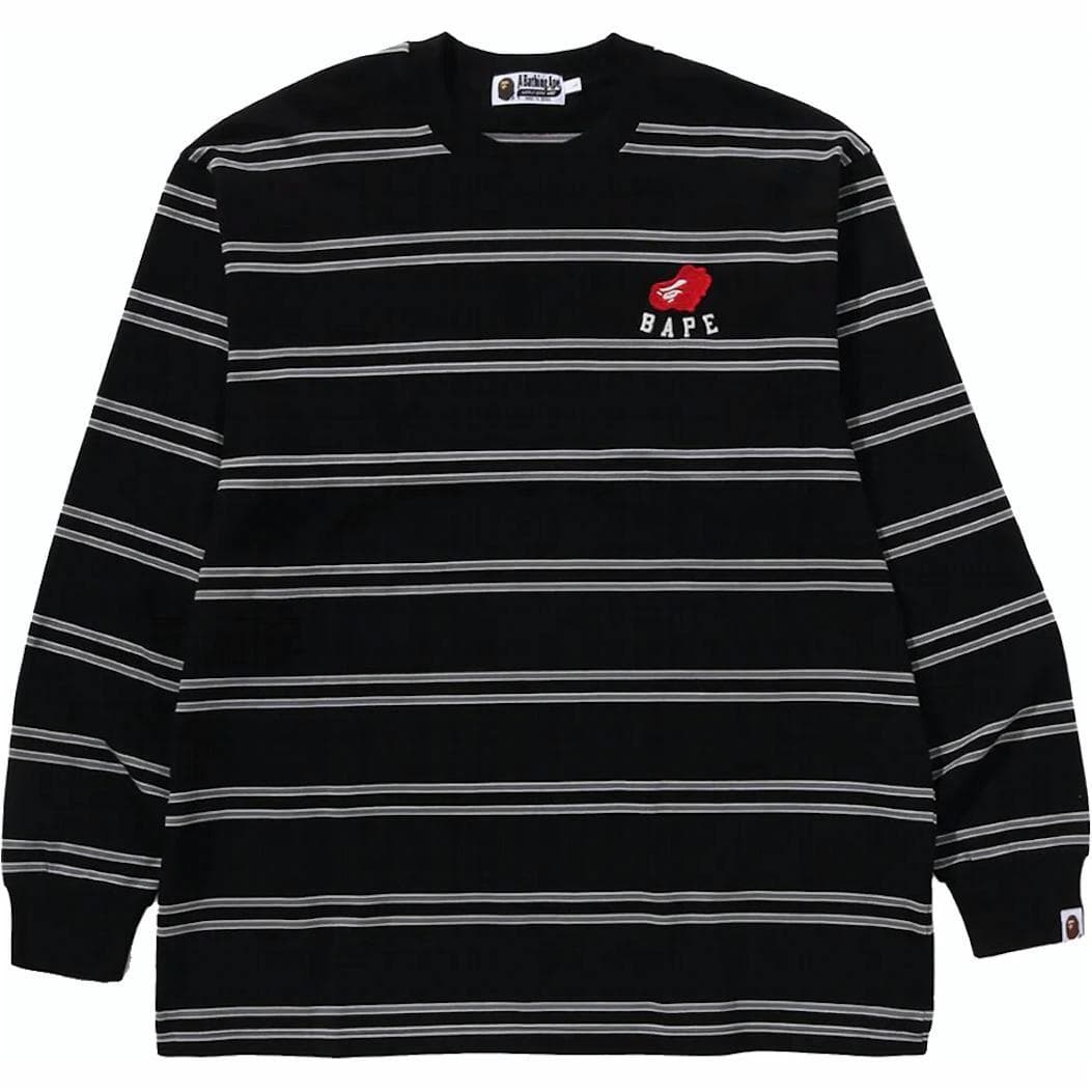 A BATHING APE Logo Stripe Long Sleeve T-Shirt