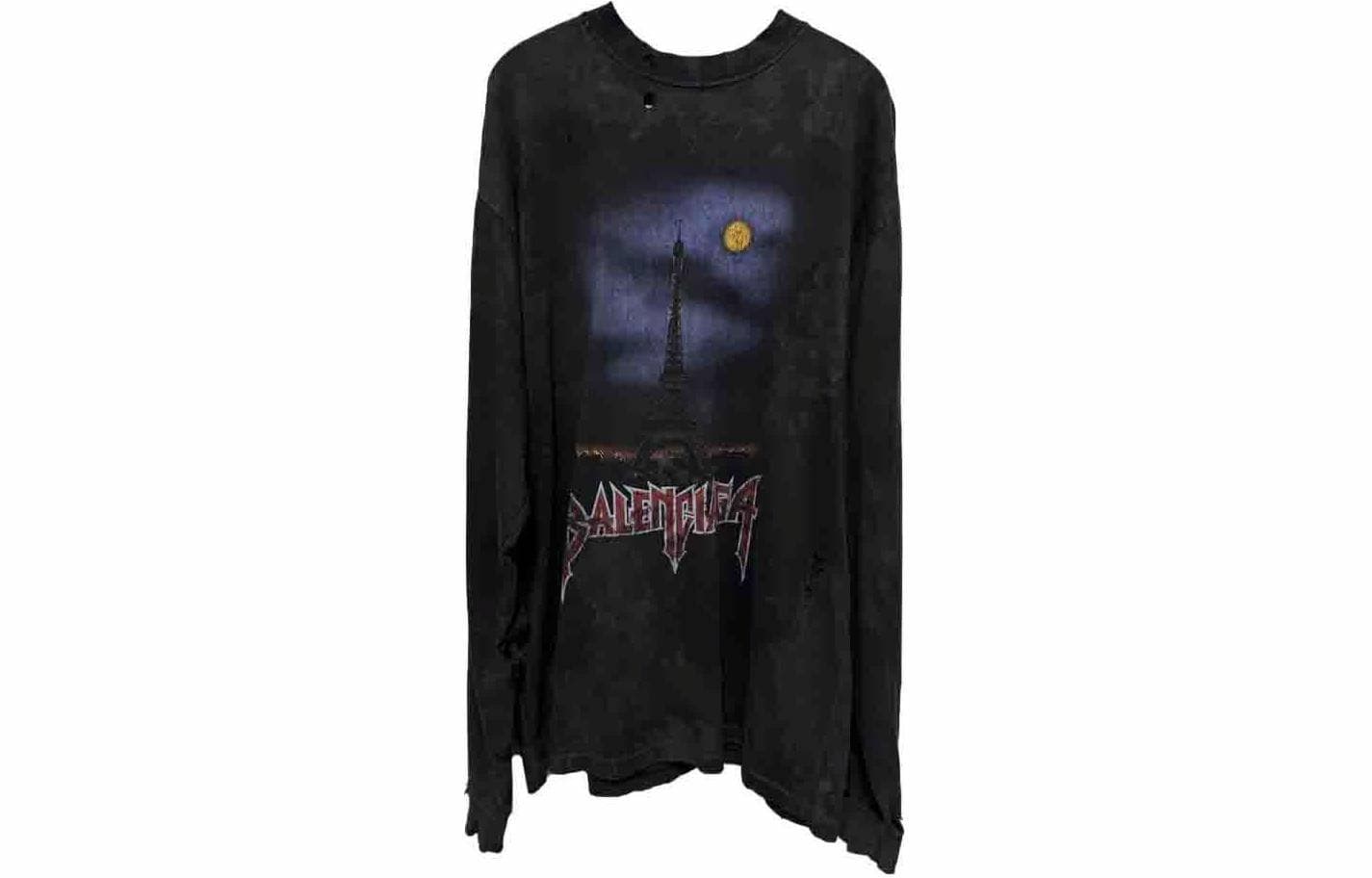 Balenciaga FW23 Letter Print Crewneck Long Sleeve Tee Black