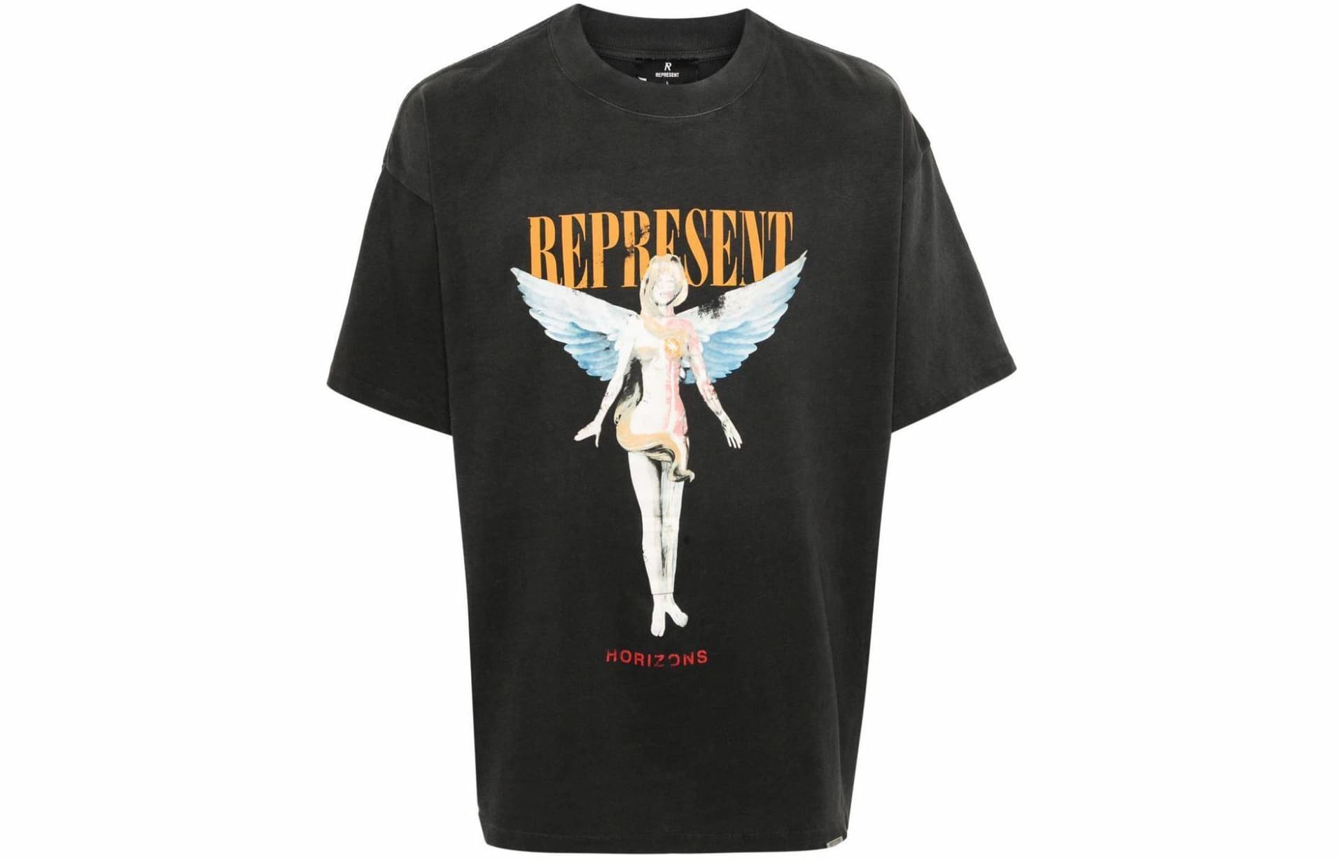 REPRESENT Logo Print Ribbed T-Shirt Black