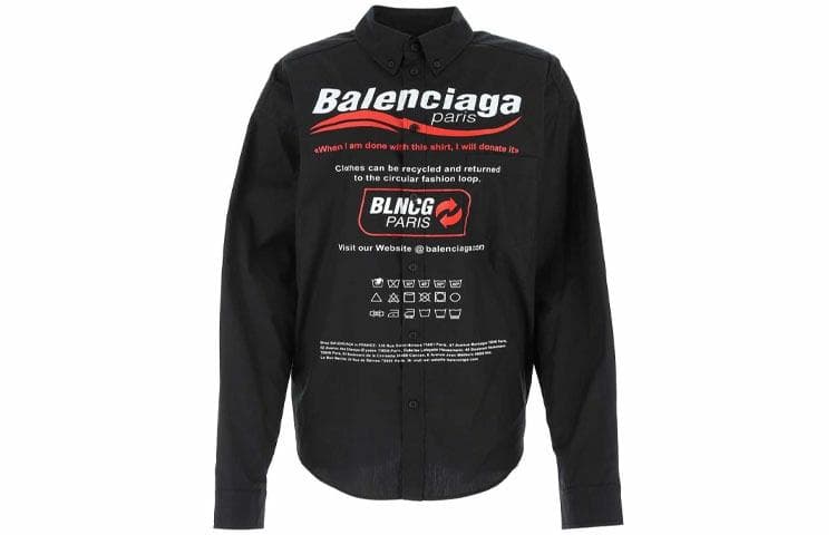 Balenciaga Logo Print Long Sleeve Shirt Black