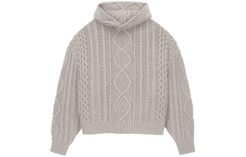 Fear of God Essentials Cable Knit Hoodie Silver Cloud