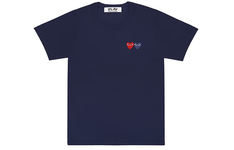 CDG Play Double Heart T-Shirt Navy