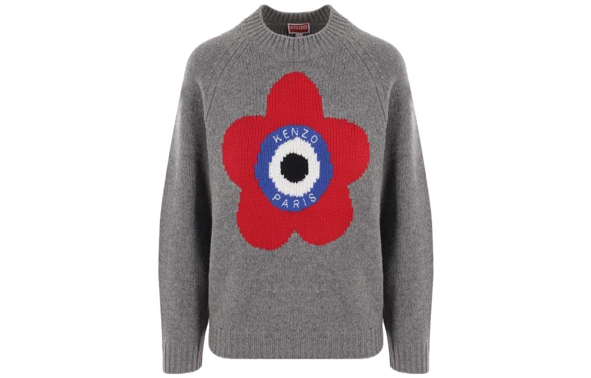KENZO Floral Print Crewneck Sweater Grey