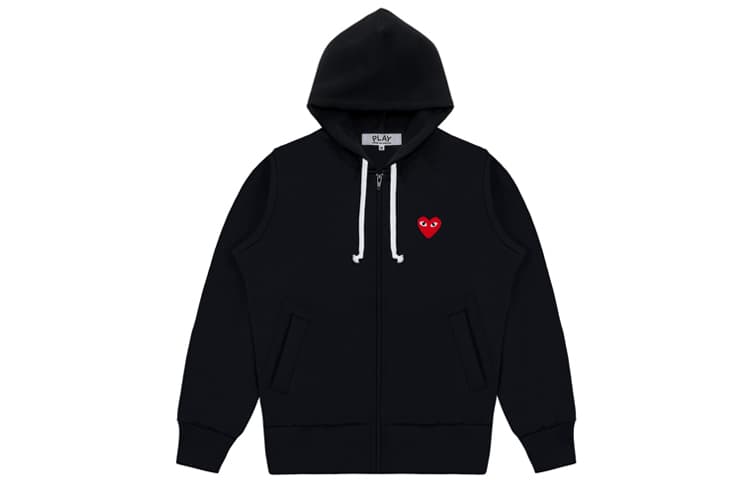 CDG Play Red Heart Zip Hoodie Black