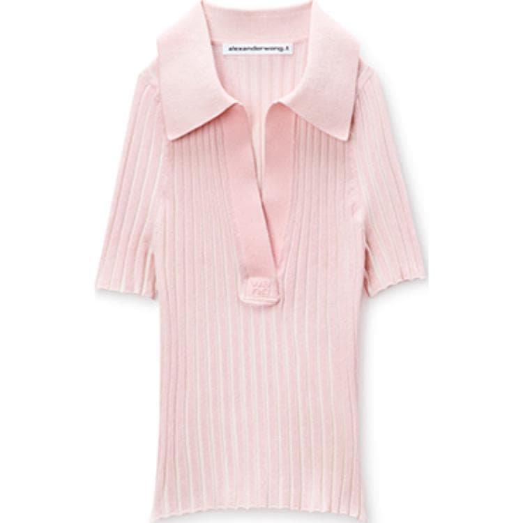 Alexander Wang FW24 Striped Slim Polo Pink