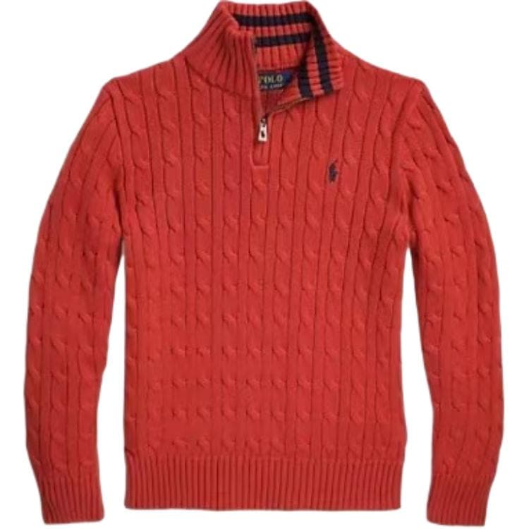 Polo Ralph Lauren FW23 Color Logo Embroidered Cable Knit Sweater Red Kids