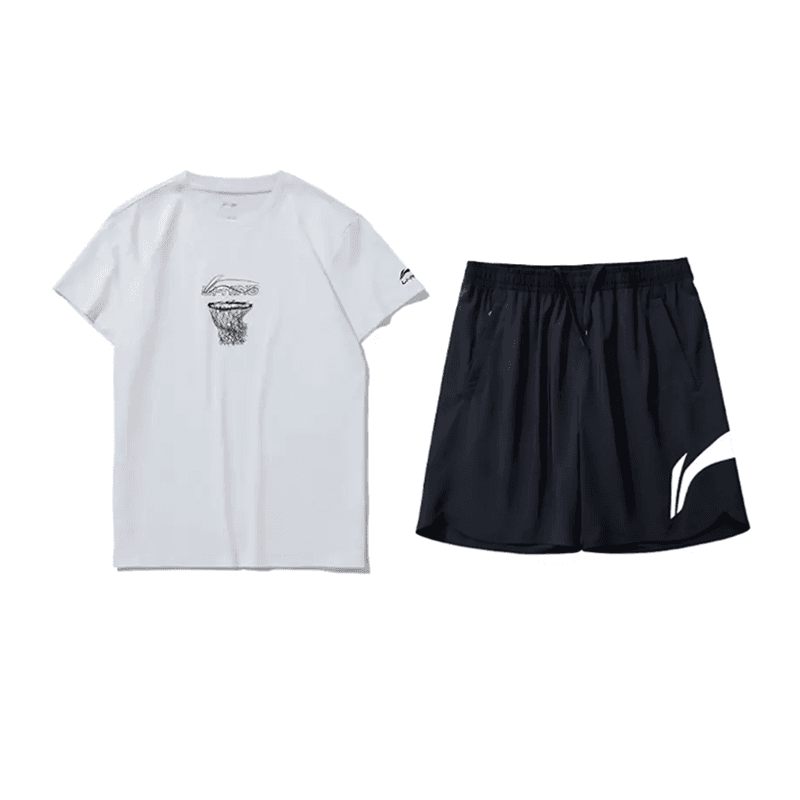 李宁 LiNing Basketball Print T-Shirt and Shorts Set