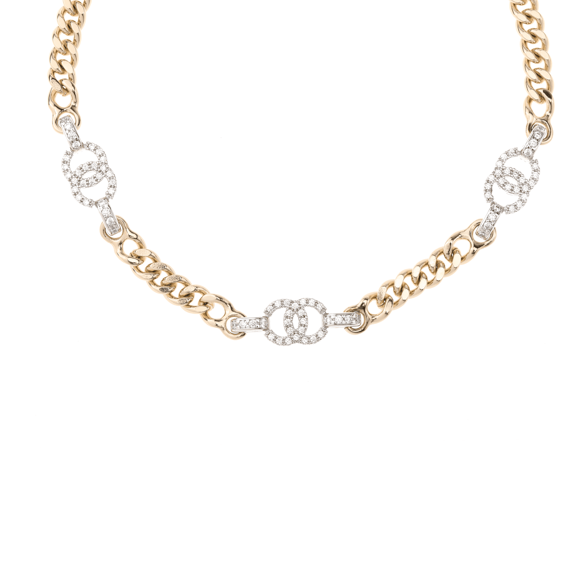 CHANEL Double C Metal Crystal Necklace Gold