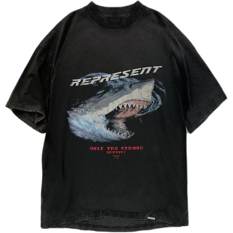 REPRESENT Retro Shark Logo T-Shirt Black