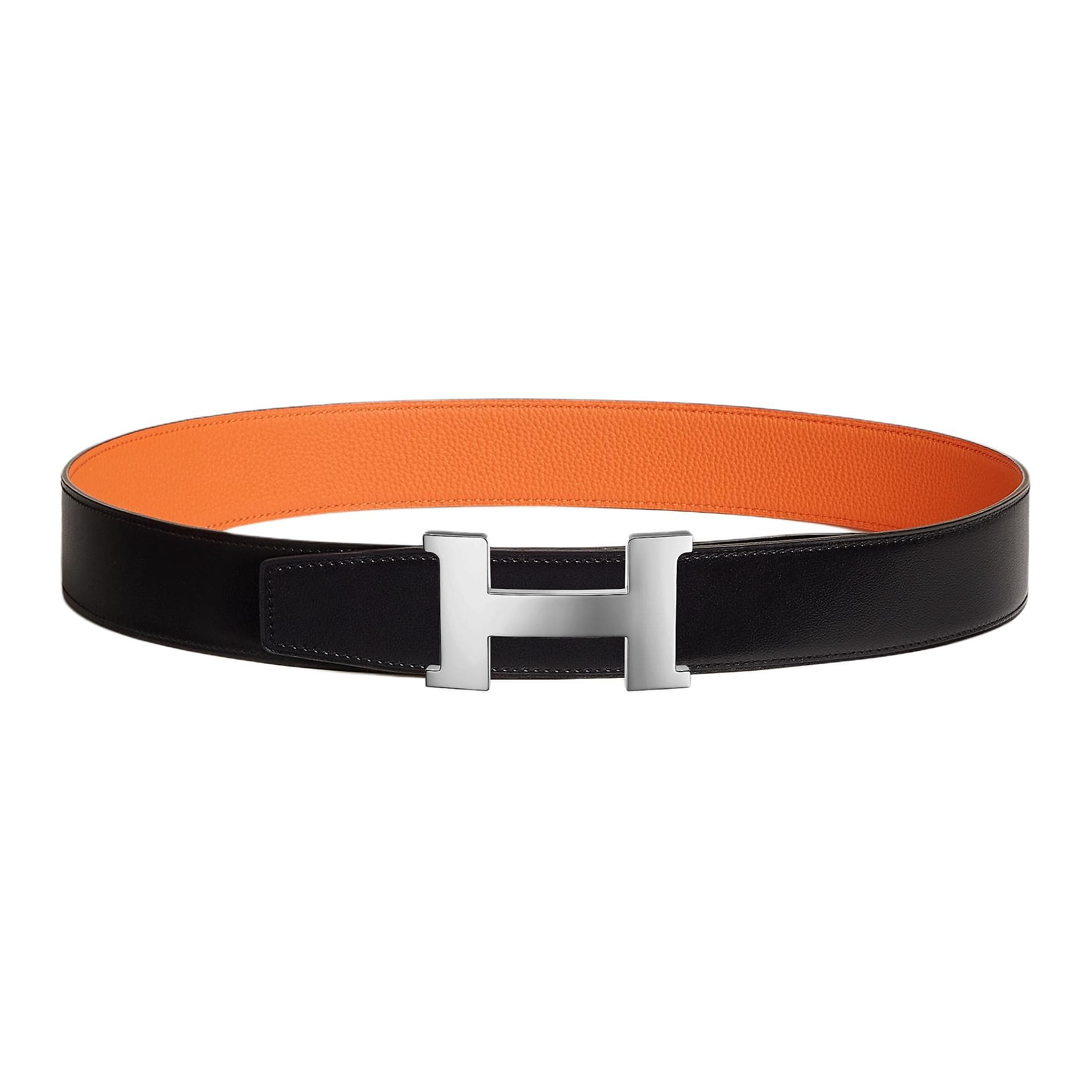 HERMES/爱马仕 Hermes Togo Reversible Leather Belt Black Orange 3.8cm