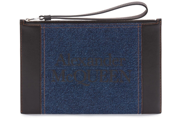 Alexander McQueen Logo Denim Clutch Blue