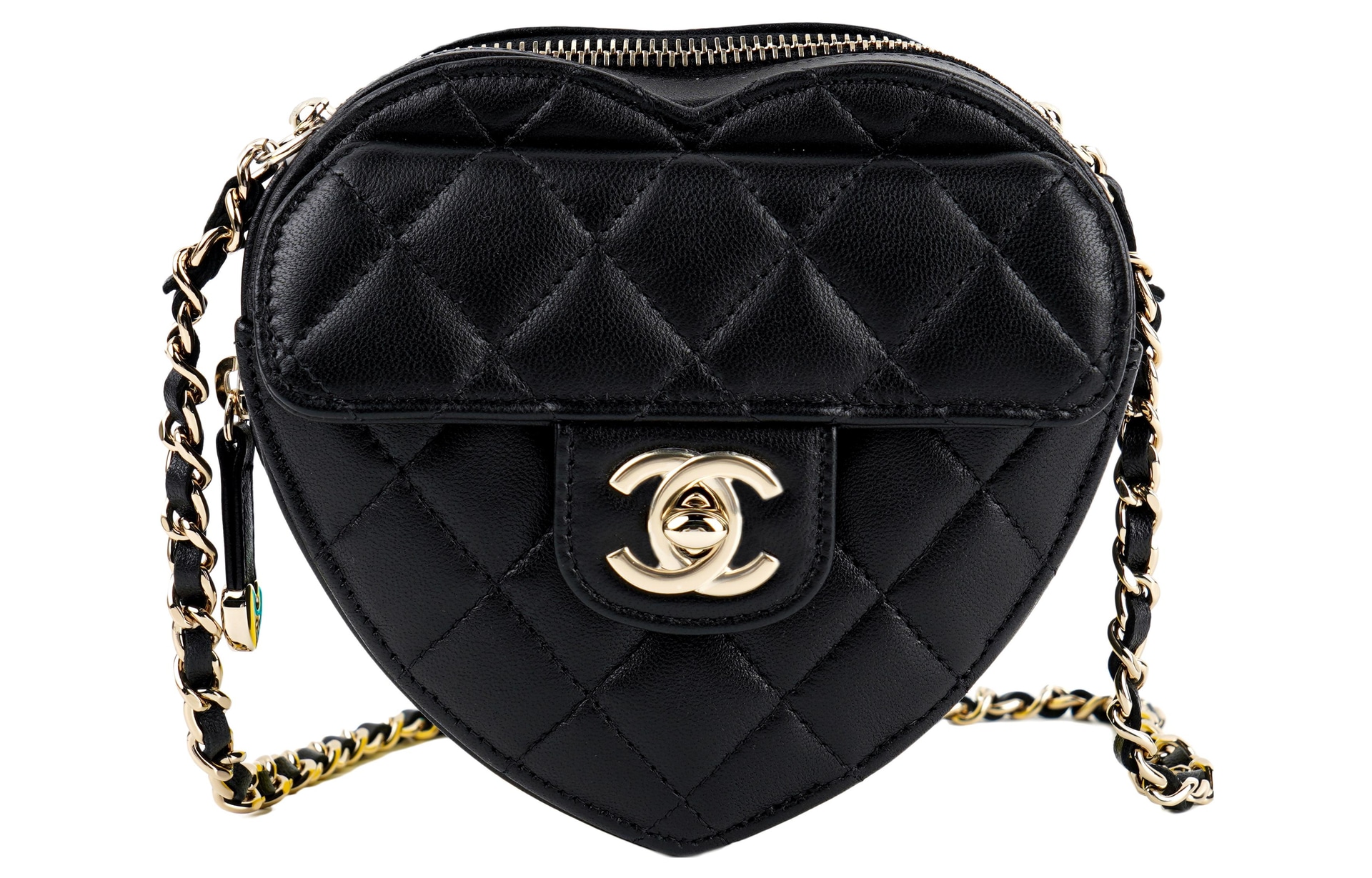CHANEL Heart Zip Chain Bag Lambskin Black