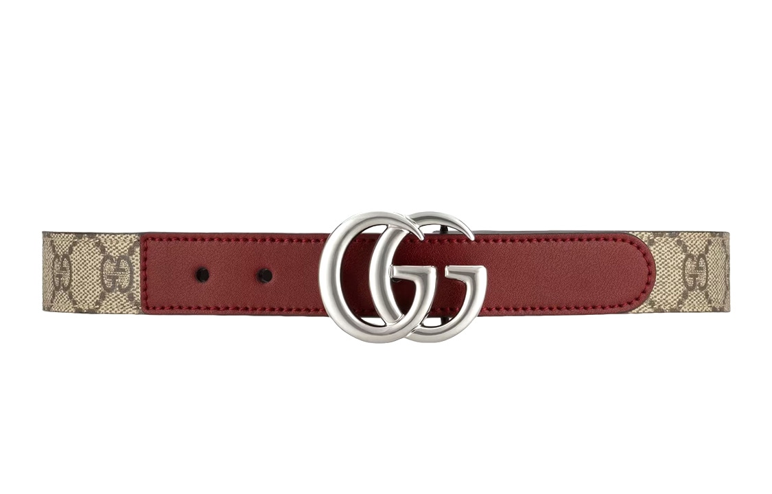 GUCCI/古驰 Gucci Double G Metal Buckle Belt Kids Red Brown 2.5cm