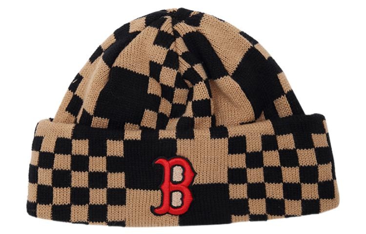 MLB Checkered Knit Beanie Brown Black