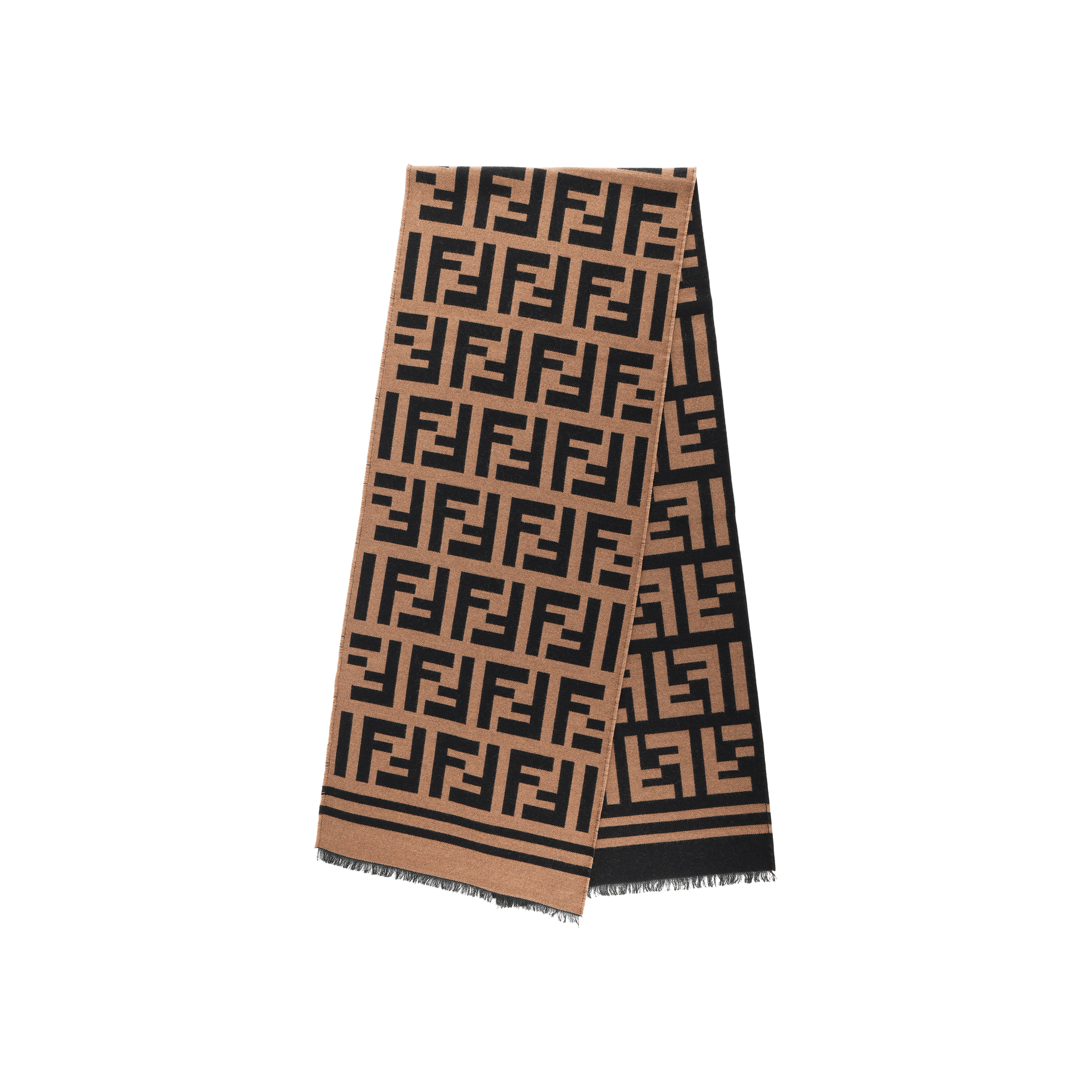 FENDI/芬迪 Fendi FF Pattern Wool Silk Scarf Brown