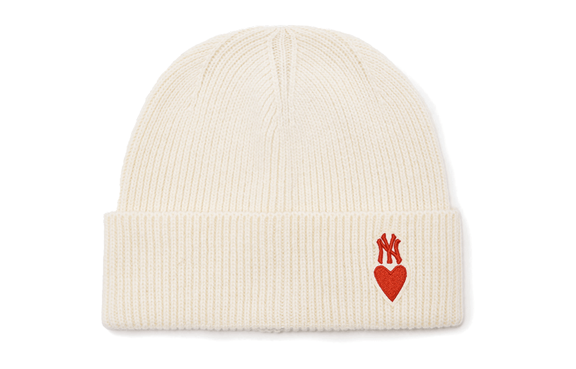 MLB Heart Embroidered Beanie Beige