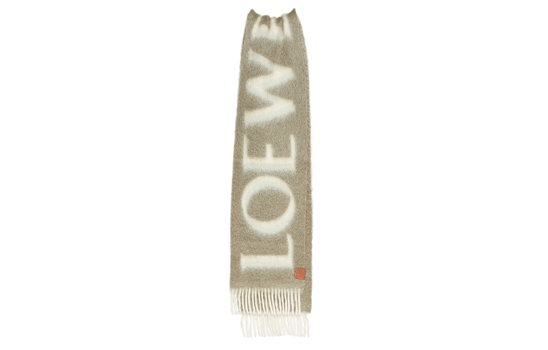 Loewe Silk Screen Fringe Scarf Khaki Green