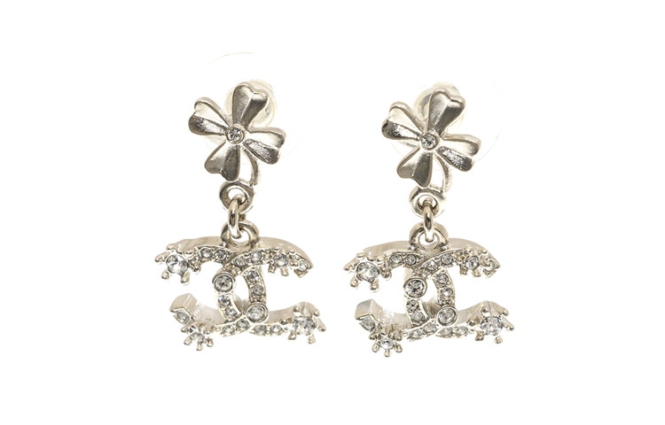 CHANEL Clover Earrings Silver