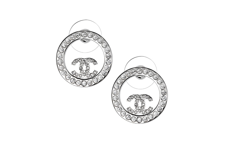 CHANEL Double C Crystal Silver Earrings
