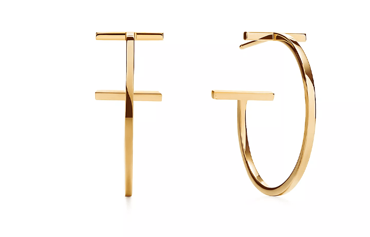 TIFFANY & CO./蒂芙尼 Tiffany & Co. Tiffany T Series 18K Gold Hoop Earrings Medium