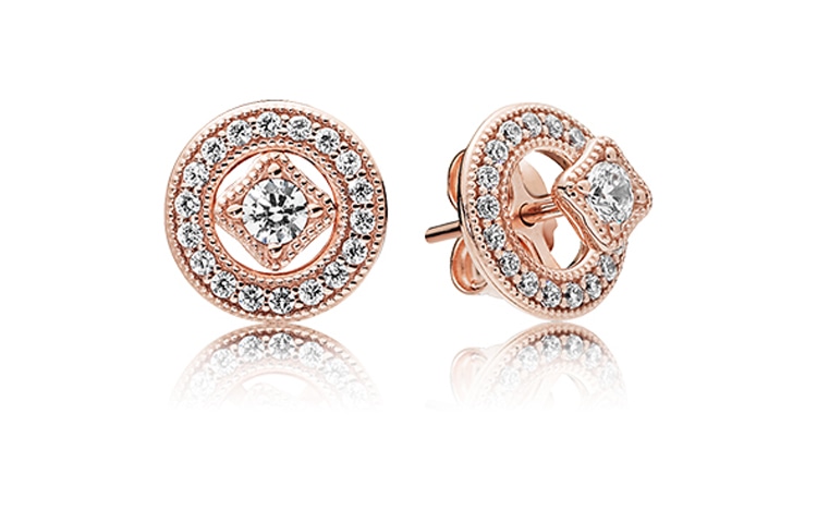 Pandora/潘多拉 Pandora Vintage Charm Stud Earrings Rose Gold