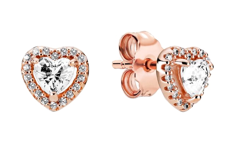 Pandora/潘多拉 Pandora Shimmering Heart Stud Earrings Rose Gold