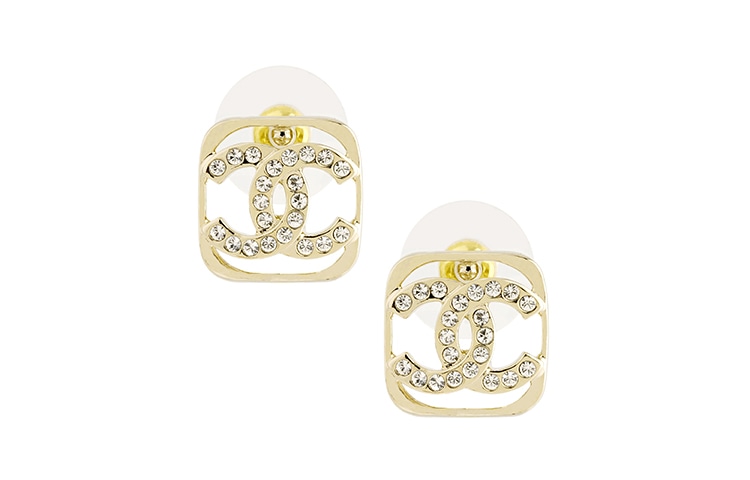 CHANEL Hollow Metal Earrings Gold