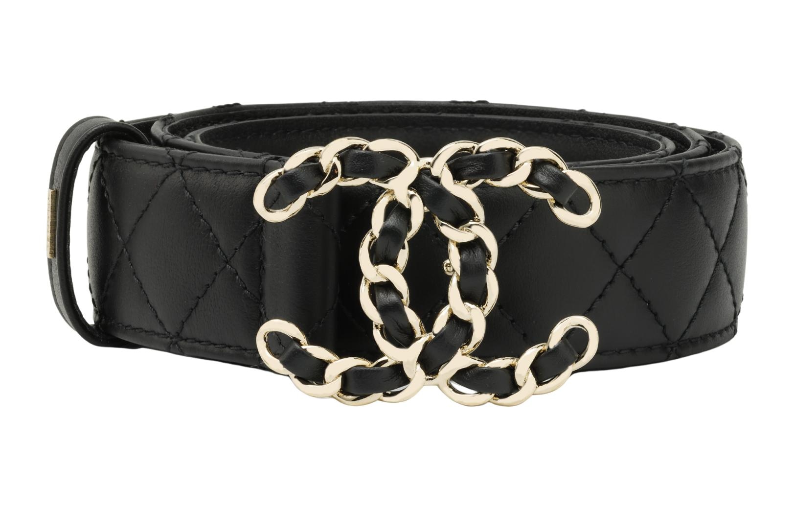 CHANEL Letter Logo Smooth Buckle Belt Black