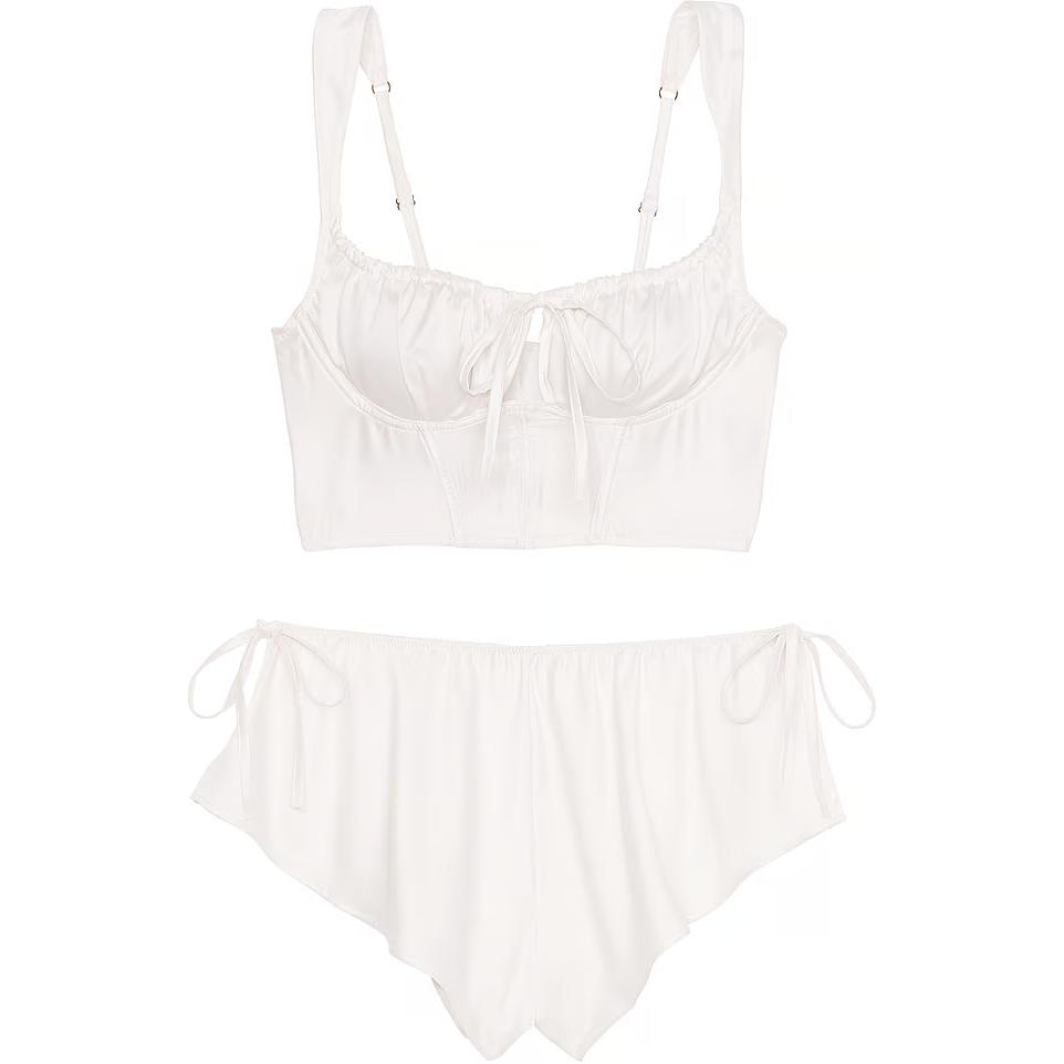 Victoria's Secret/维多利亚的秘密 Victoria's Secret DISCOVER Satin Corset Top & Shorts Set Coconut White