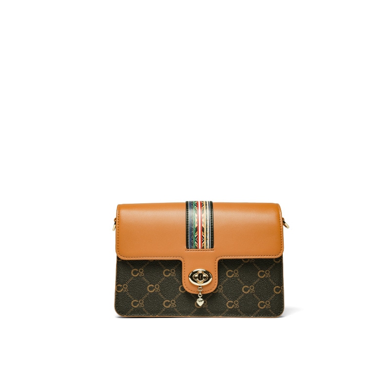 COOGI Gourd Pattern Chain Bag Medium Brown White