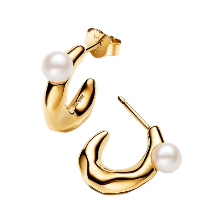 Pandora/潘多拉 Pandora Pearl 14k Gold-Plated Earrings