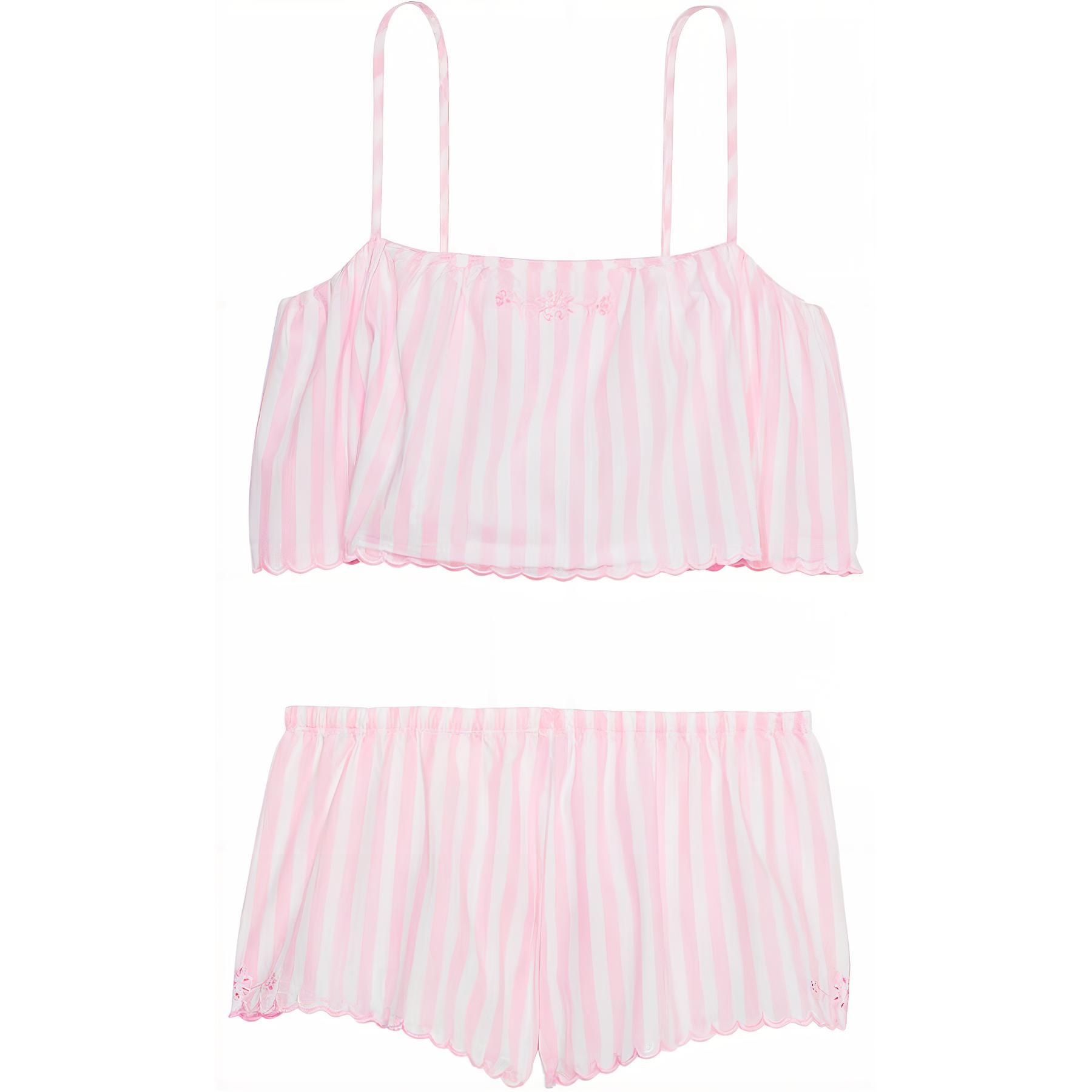 Victoria's Secret/维多利亚的秘密 Victoria's Secret PINK Heritage Cotton Eyelet Cami & Flutter Shorts Set Pink