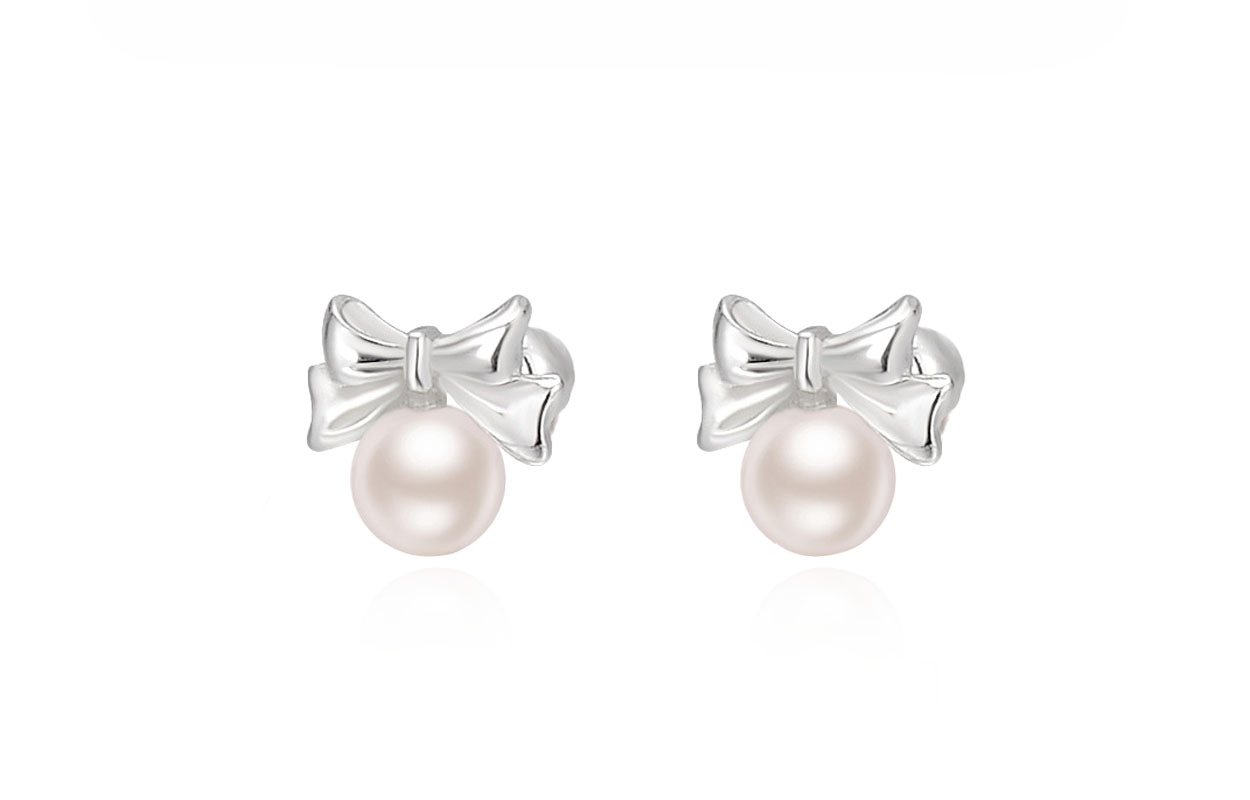 COPI Pearl Bow Stud Earrings S925 Silver