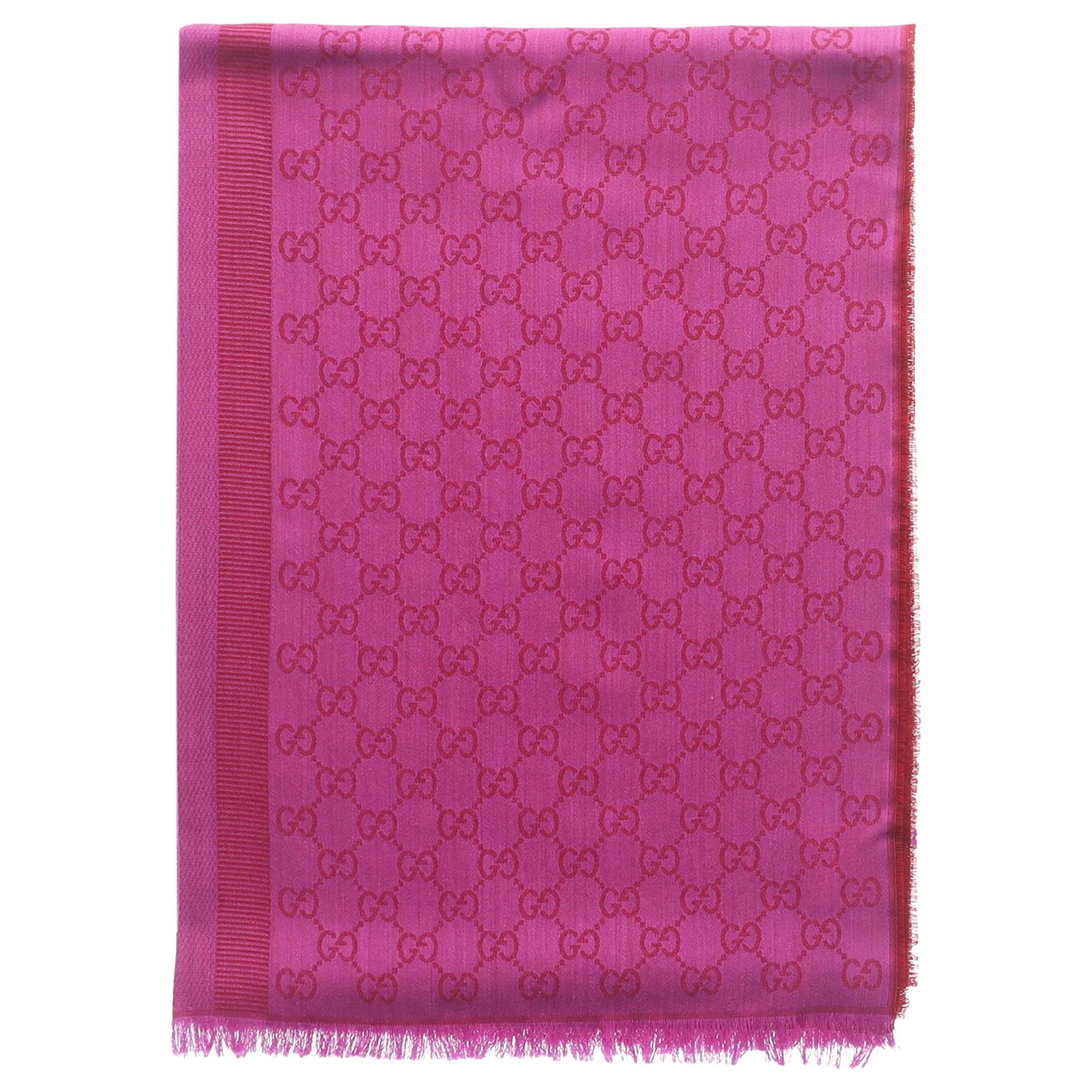 GUCCI/古驰 Gucci Wool Logo Scarf Fuchsia