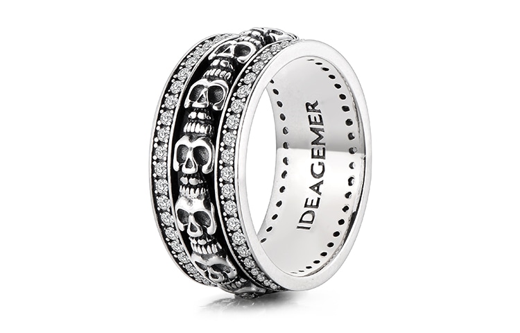 IDEAGEMER Silver Skull Ring
