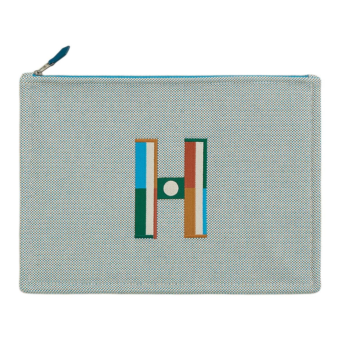 HERMES/爱马仕 Hermes Faubourg Corner Cotton Pouch Large Blue Gray