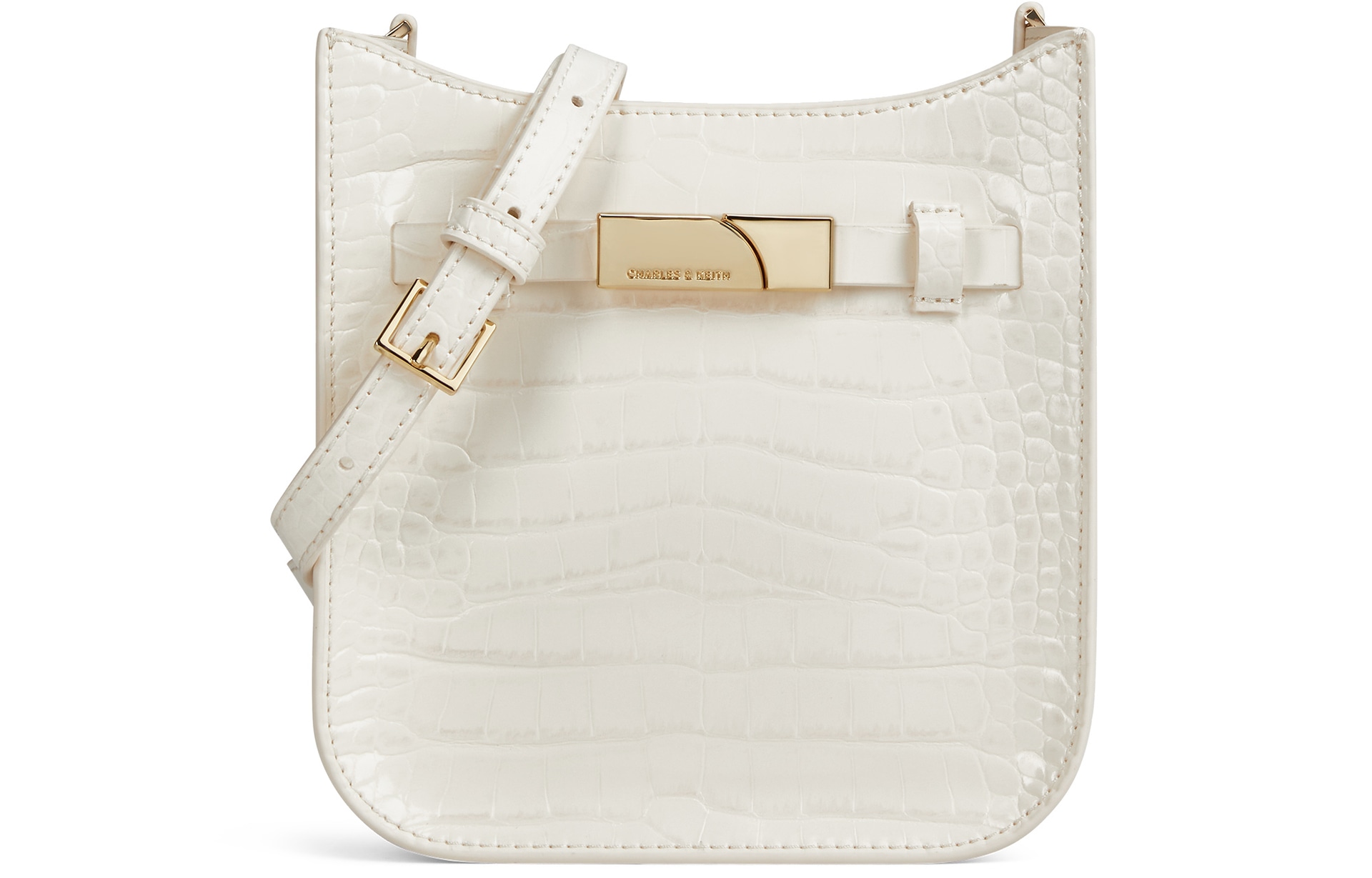 CHARLES&KEITH Charles & Keith Croc-Embossed Chain Shoulder Bag Navy/Cream