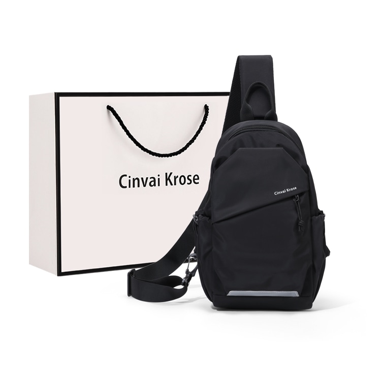 CinvaiKrose 辛瓦伊·克洛斯 小众中性风休闲简约时尚百搭 织物 斜挎胸包 中号 男女同款情侣款 黑色/米白色