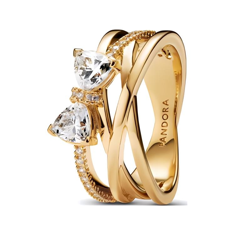Pandora/潘多拉 Pandora Starlight Bow Ring Gold Cubic Zirconia
