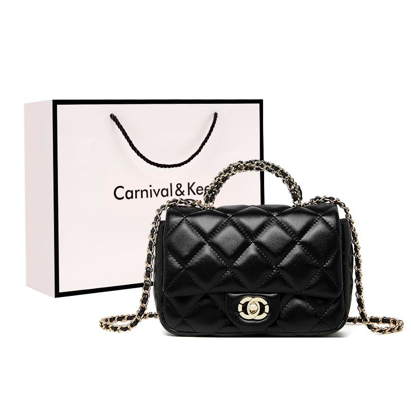Carnival Keep Classic Quilted Chain Crossbody Small Black Red