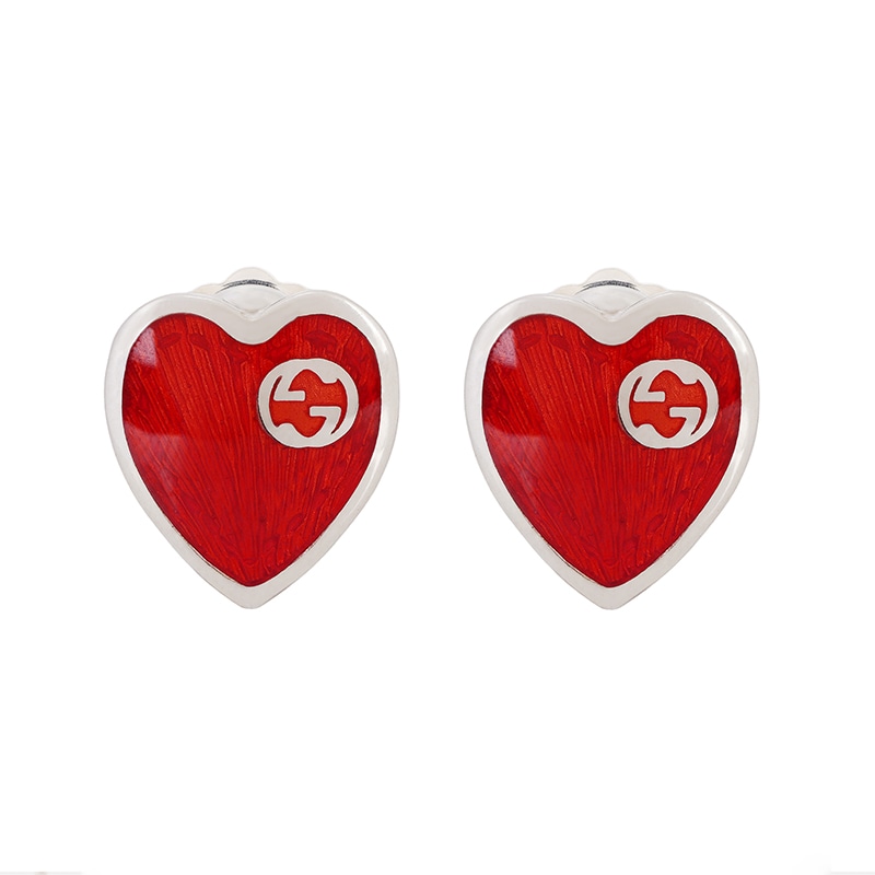 GUCCI/古驰 Gucci Enamel Heart Stud Earrings