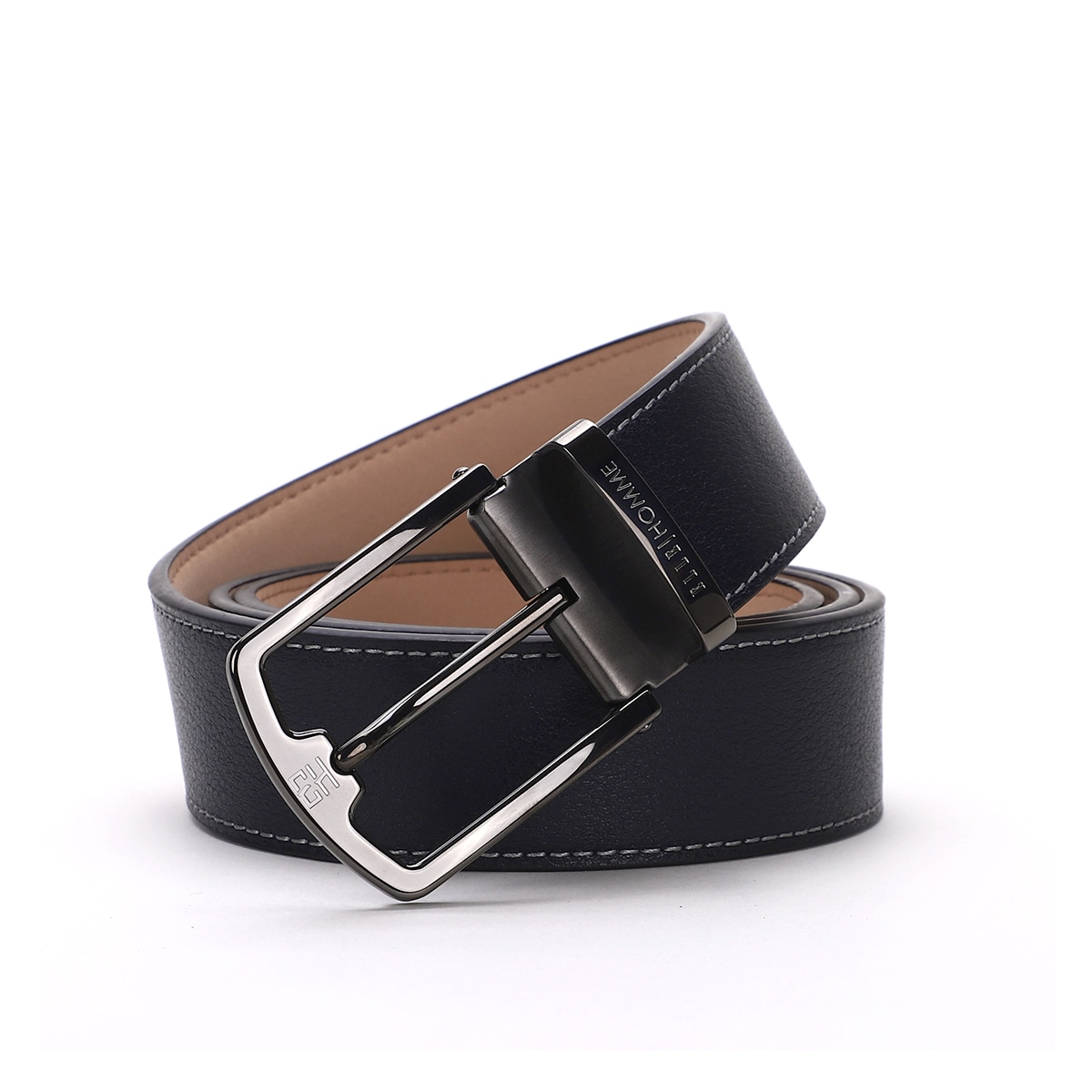 ELLE HOMME Leather Belt Blue Steel Buckle