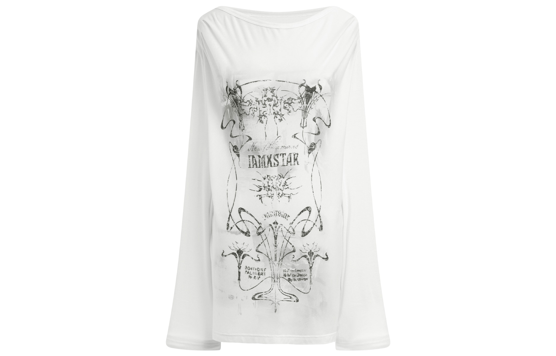 IMXS Vintage Print Sheer Oversized Long Sleeve Tee